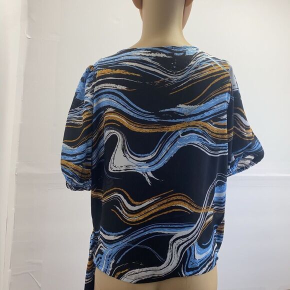 Nine West Blouse Wrap Top Silky Shirt Womens Size Large Short Sleeve Tie Waist - Picture 3 of 15